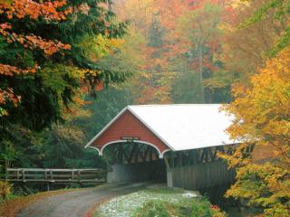 Obrazek: Flume Covered Bridge in Autumn, Franconia Notch State Park, New Hampshire