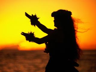 Obrazek: Hula Dancer at Sunset, Oahu, Hawaii