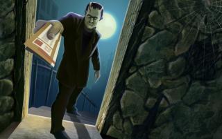 Obrazek: Frankenstein z biletem w drzwiach