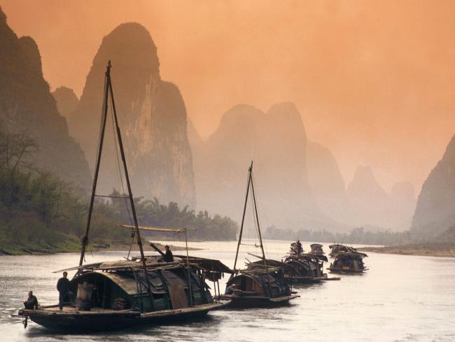 Junks Sailing the Li River, China