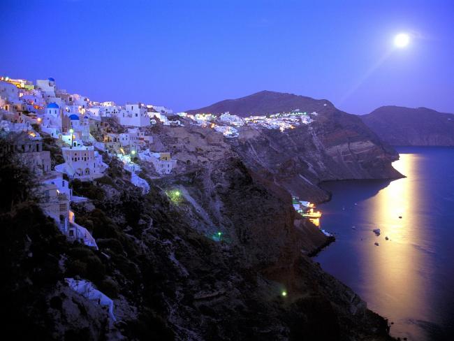 Moonrise Over Santorini, Greece