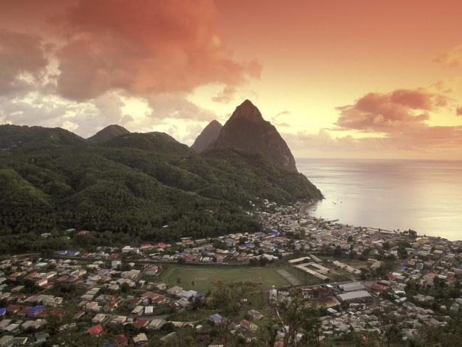 Sunset View of the Pitons and Soufriere, St
