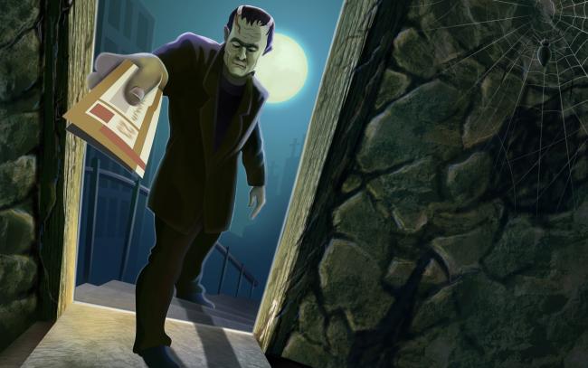 Frankenstein z biletem w drzwiach
