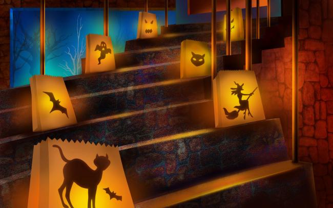 Symbole halloween na schodach