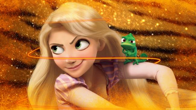 Rapunzel   tangled anger face with gold light and neon glow line