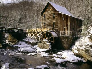 Obrazek: Glade Creek Grist Mill in Winter, Babcock State Park, West Virginia